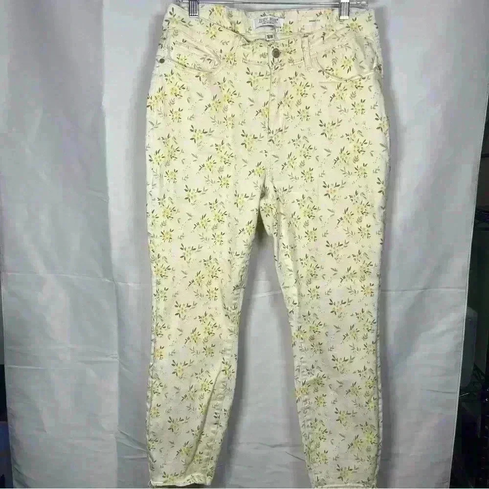 Judy Blue Floral Skinny Jeans - Cream and Yellow